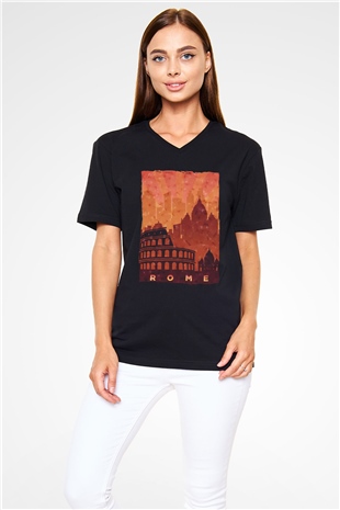 Kolezyum Siyah Unisex V Yaka Tişört