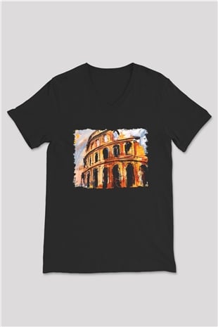 Kolezyum Siyah Unisex V Yaka Tişört T-Shirt
