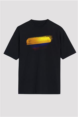 Kolombiya - Colombia Bayrağı Baskılı Unisex Siyah Oversize Tişört