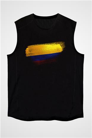 Kolombiya - Colombia Bayrağı Baskılı Unisex Siyah Kolsuz Tişört