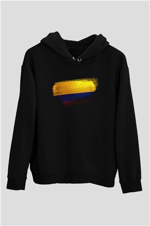 Kolombiya - Colombia Bayrağı Baskılı Unisex Siyah Kapüşonlu Sweatshirt