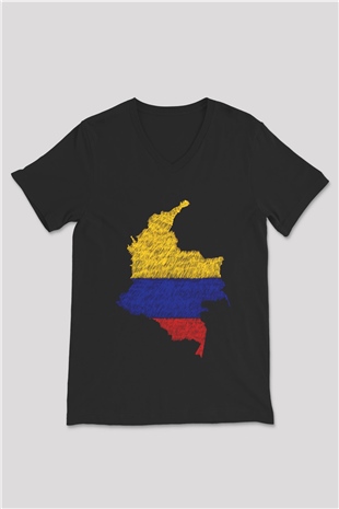 Kolombiya Siyah Unisex V Yaka Tişört