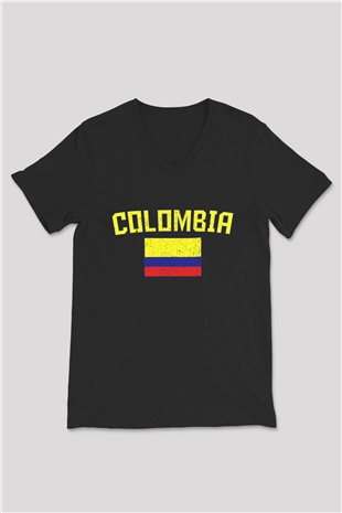 Kolombiya Siyah Unisex V Yaka Tişört T-Shirt