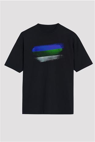 Komi Cumhuriyeti - Komi Republic Bayrağı Baskılı Unisex Siyah Oversize Tişört
