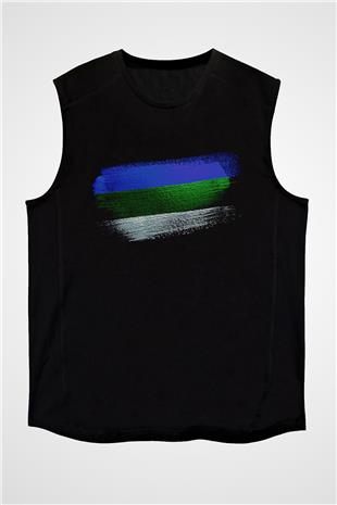 Komi Cumhuriyeti - Komi Republic Bayrağı Baskılı Unisex Siyah Kolsuz Tişört