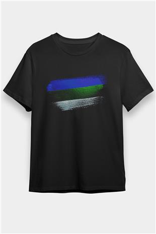 Komi Cumhuriyeti - Komi Republic Bayrağı Baskılı Unisex Siyah Tişört