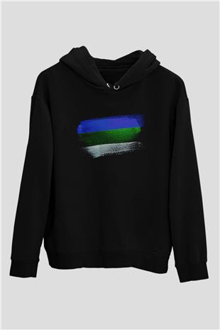 Komi Cumhuriyeti - Komi Republic Bayrağı Baskılı Unisex Siyah Kapüşonlu Sweatshirt