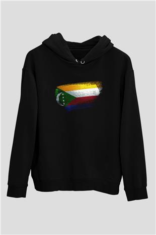Komorlar - Comoros Bayrağı Baskılı Unisex Siyah Kapüşonlu Sweatshirt