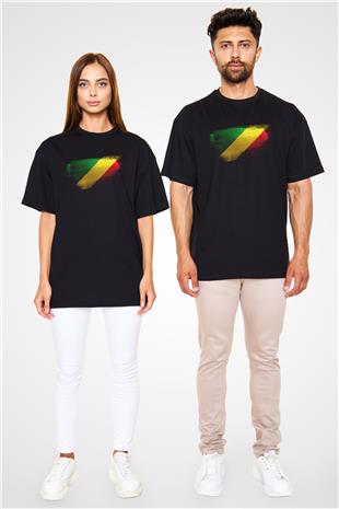 Kongo - Republic Congo Bayrağı Baskılı Unisex Siyah Oversize Tişört