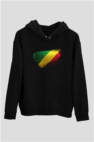 Kongo - Republic Congo Bayrağı Baskılı Unisex Siyah Kapüşonlu Sweatshirt