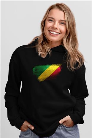 Kongo - Republic Congo Bayrağı Baskılı Unisex Siyah Kapüşonlu Sweatshirt
