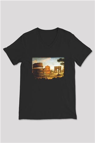 Konstantin takı Siyah Unisex V Yaka Tişört T-Shirt