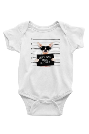 Köpek Baskılı Beyaz Unisex Bebek Body - Zıbın