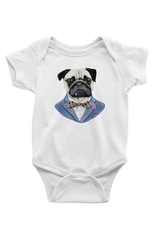 Köpek Baskılı Beyaz Unisex Bebek Body - Zıbın