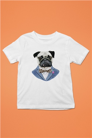 Köpek Baskılı Beyaz Unisex Çocuk Tişört