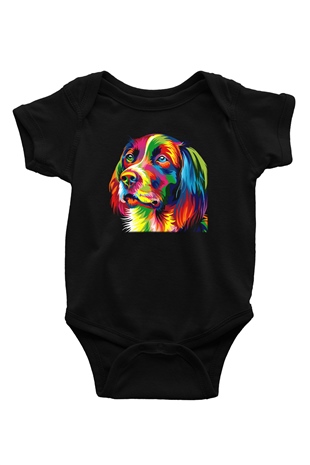 Köpek Baskılı Siyah Bebek Body - Zıbın