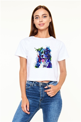 Köpek Beyaz Croptop Tişört