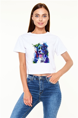 Köpek Beyaz Croptop Tişört