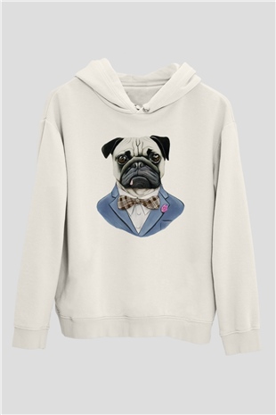 Köpek Beyaz Unisex Kapşonlu Sweatshirt