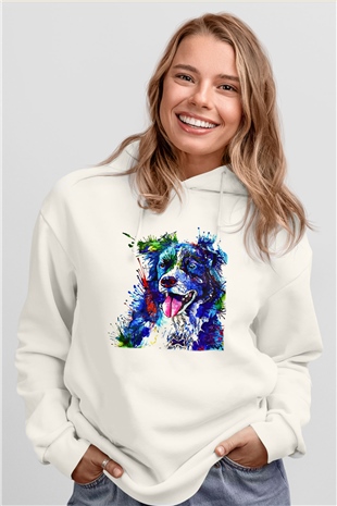 Köpek Beyaz Unisex Kapşonlu Sweatshirt