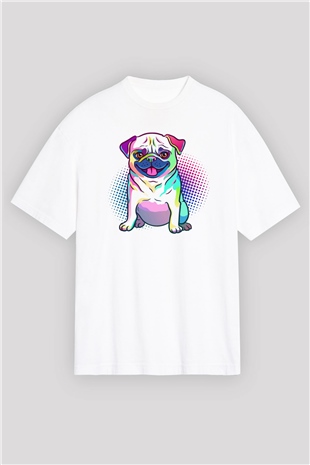 Köpek Beyaz Unisex Oversize Tişört T-Shirt