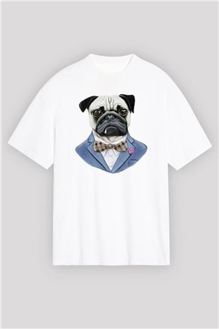Köpek Beyaz Unisex Oversize Tişört T-Shirt