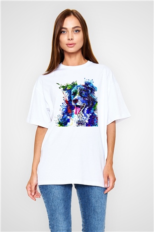 Köpek Beyaz Unisex Oversize Tişört T-Shirt
