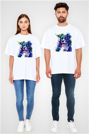 Köpek Beyaz Unisex Oversize Tişört T-Shirt
