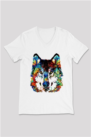 Köpek Beyaz Unisex V Yaka Tişört T-Shirt