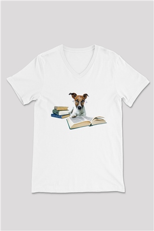 Köpek eğiticisi Beyaz Unisex V Yaka Tişört T-Shirt