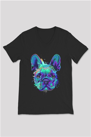 Köpek Siyah Unisex V Yaka Tişört