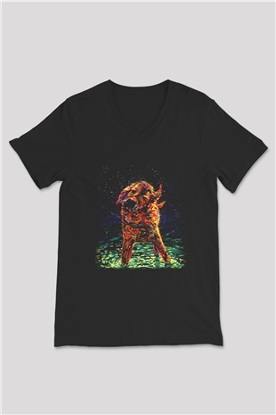 Köpek Siyah Unisex V Yaka Tişört T-Shirt