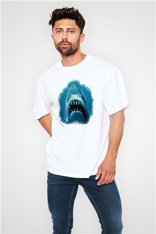 Köpekbalığı Beyaz Unisex Oversize Tişört T-Shirt