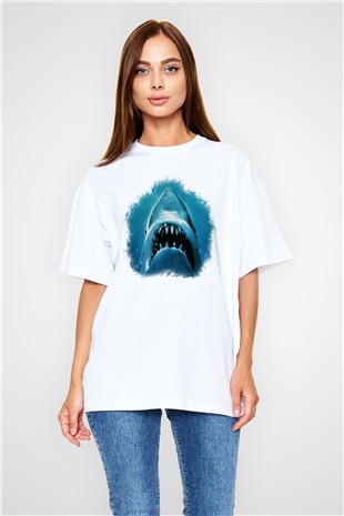Köpekbalığı Beyaz Unisex Oversize Tişört T-Shirt