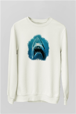 Köpekbalığı Beyaz Unisex Sweatshirt