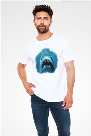 Köpekbalığı Beyaz Unisex Tişört T-Shirt - TişörtFabrikası