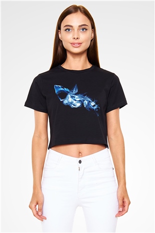 Köpekbalığı Siyah Crop Top Tişört