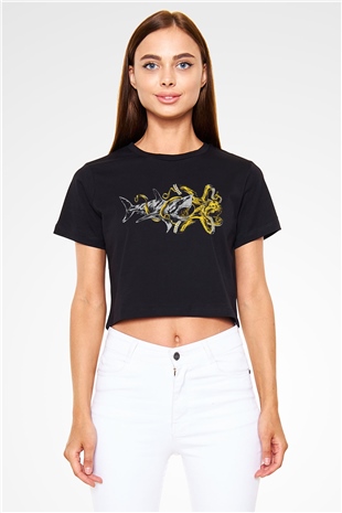 Köpekbalığı Siyah Crop Top Tişört