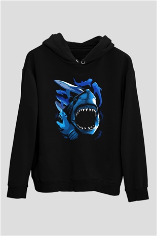 Köpekbalığı Siyah Unisex Hoodie
