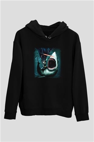 Köpekbalığı Siyah Unisex Hoodie