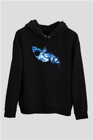 Köpekbalığı Siyah Unisex Hoodie