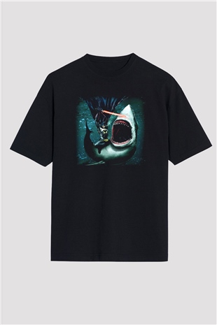 Köpekbalığı Siyah Unisex Oversize Tişört T-Shirt