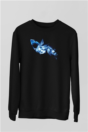 Köpekbalığı Siyah Unisex Sweatshirt