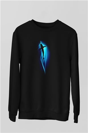 Köpekbalığı Siyah Unisex Sweatshirt