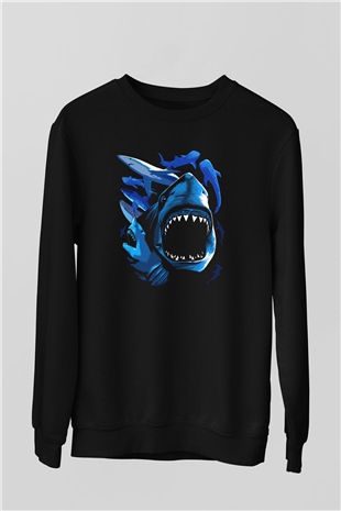 Köpekbalığı Siyah Unisex Sweatshirt