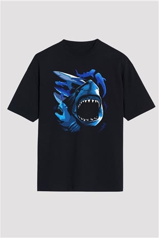 Köpekbalığı Siyah Oversize Tişört Oversize T-shirt - TişörtFabrikası