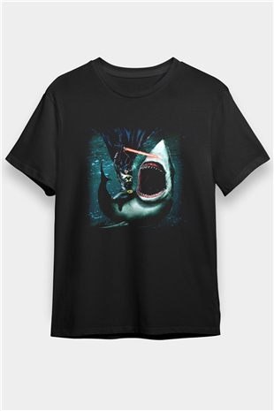 Köpekbalığı Siyah Unisex Tişört T-Shirt - TişörtFabrikası