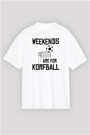 Korfbol Baskılı Unisex Beyaz Oversize Tişört - Tshirt