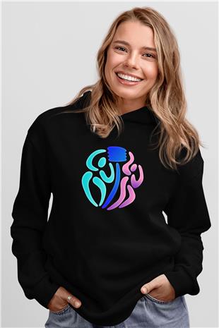 Korfbol Baskılı Unisex Siyah Hoodie