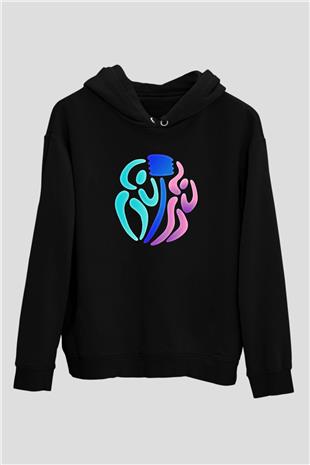 Korfbol Baskılı Unisex Siyah Hoodie